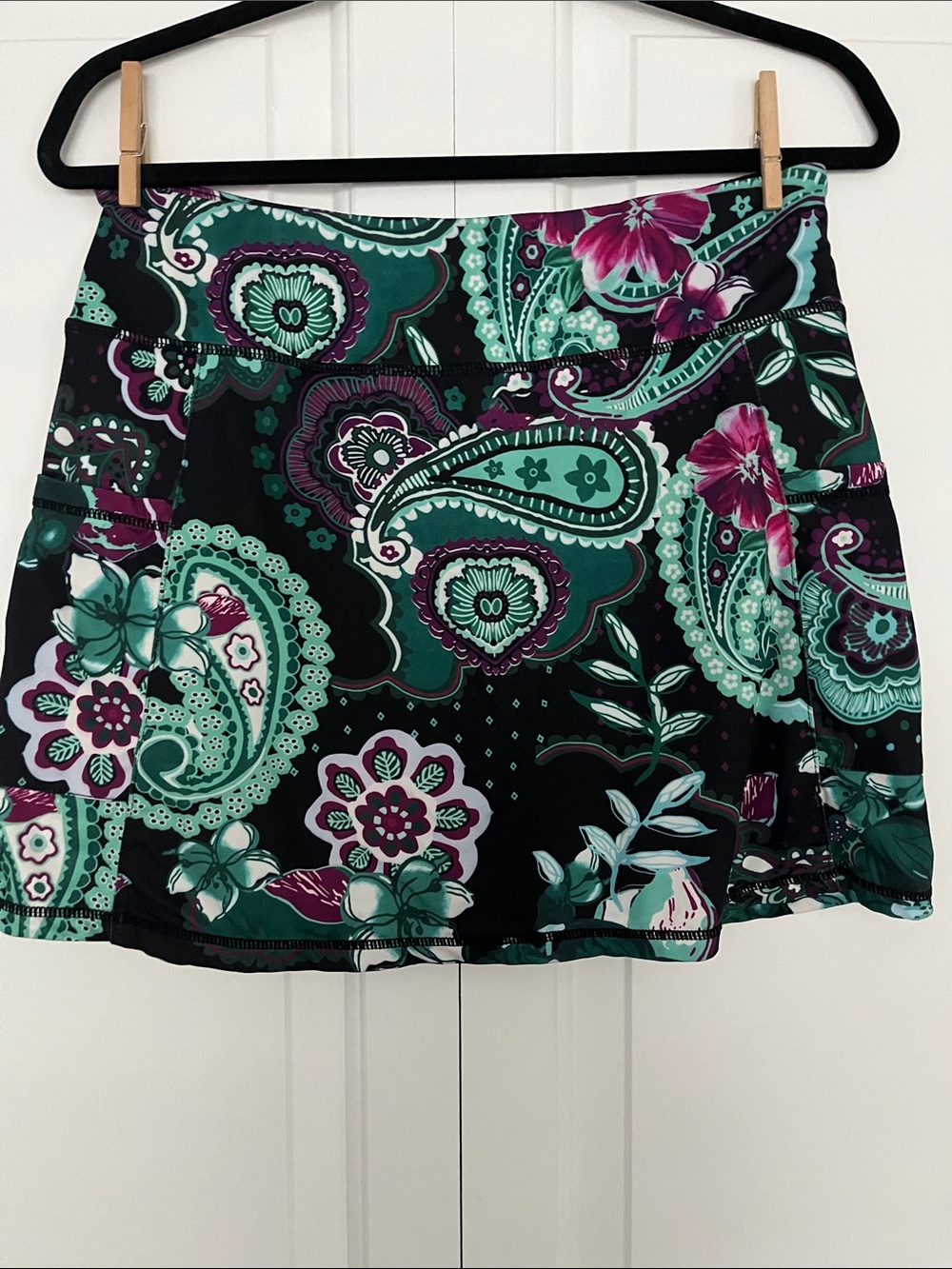 Jack Rogers Black Skort with Teal & Magenta Paisley Floral Print